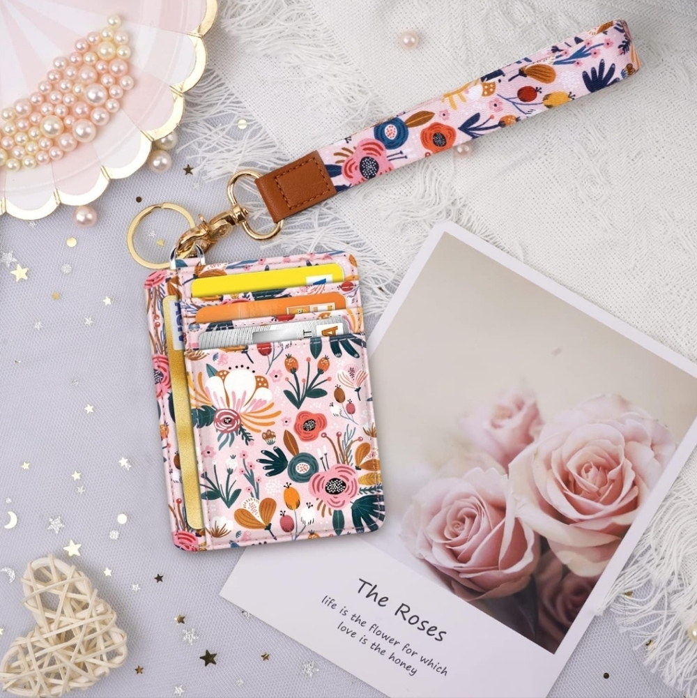 Floral Card Holder with Wrist Strap